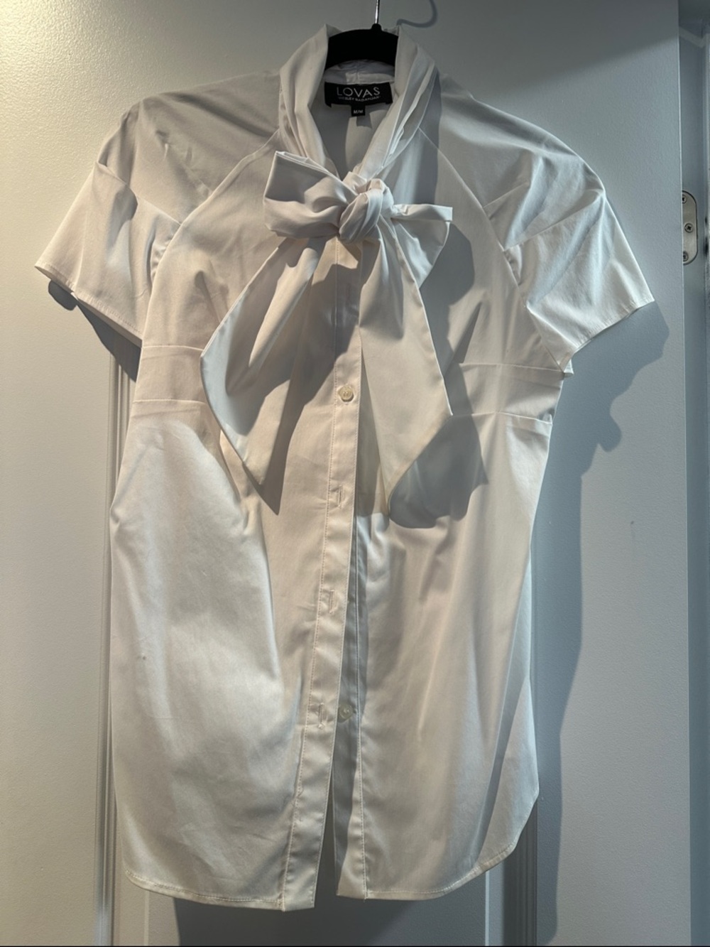 White Bow-Tie Short Sleeve Blouse